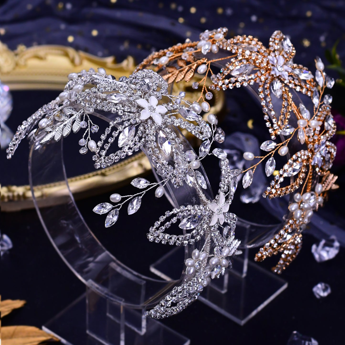 BRIDELLA BHP305 Alloy Leaves Bridal Headband Rhinestone Headpiece Wedding Hair Accessories Bridal Tiara Bride Hair Jewelry