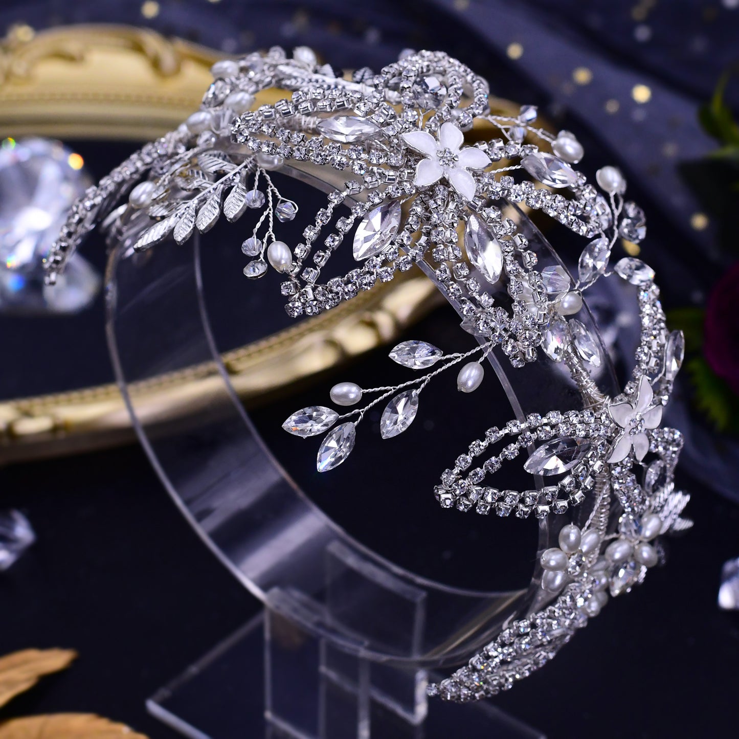 BRIDELLA BHP305 Alloy Leaves Bridal Headband Rhinestone Headpiece Wedding Hair Accessories Bridal Tiara Bride Hair Jewelry