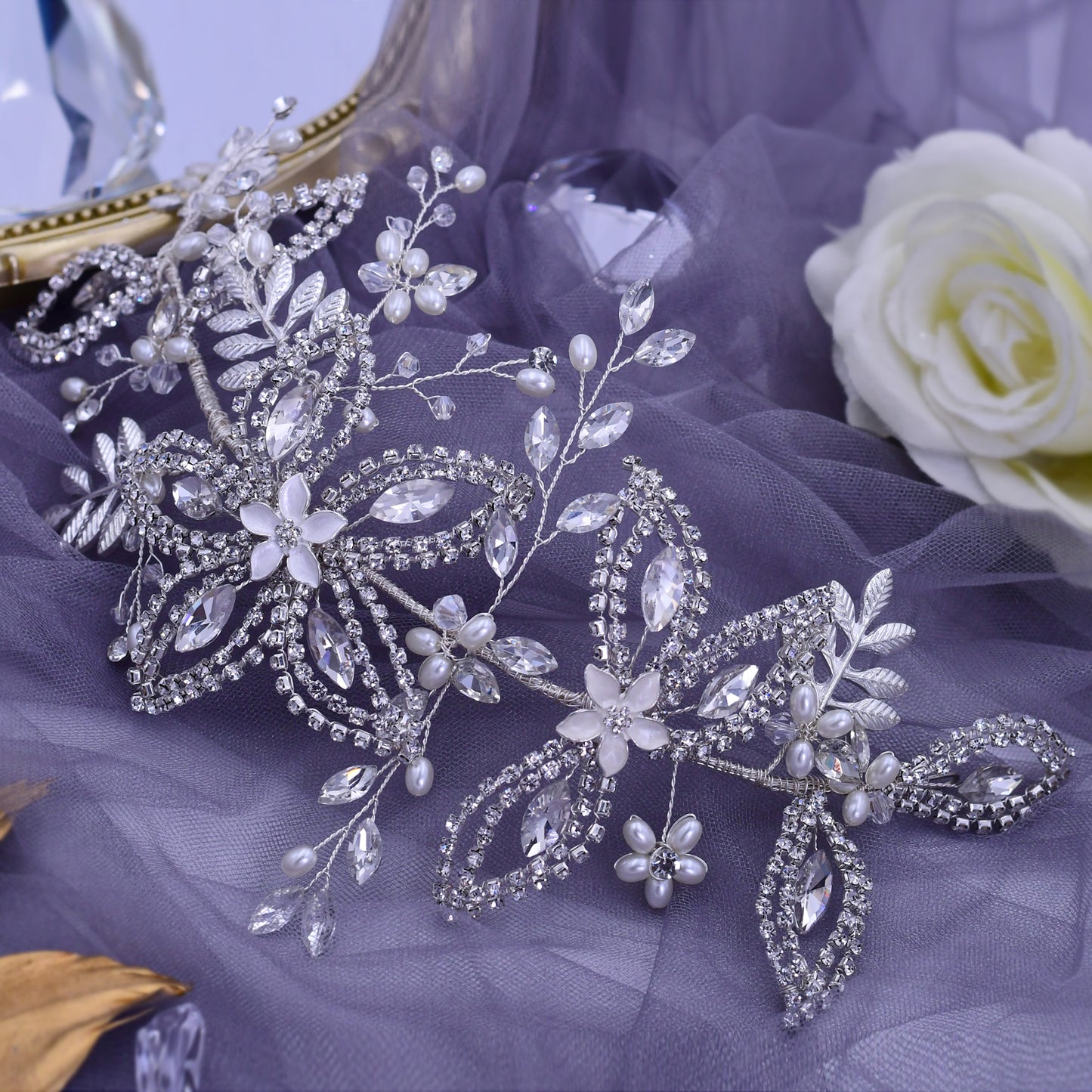 BRIDELLA BHP305 Alloy Leaves Bridal Headband Rhinestone Headpiece Wedding Hair Accessories Bridal Tiara Bride Hair Jewelry