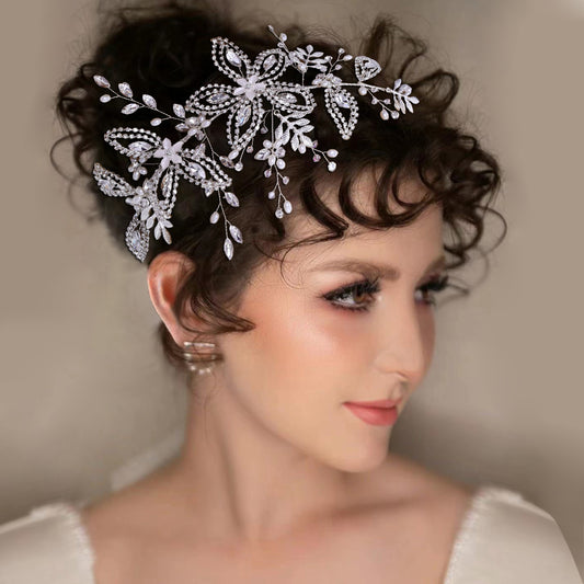 BHP404-S silver rhinestone pearl tiara