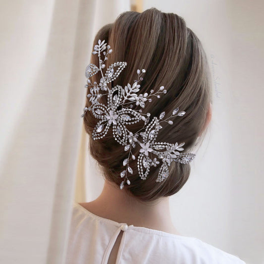 BHP404-S silver rhinestone pearl tiara