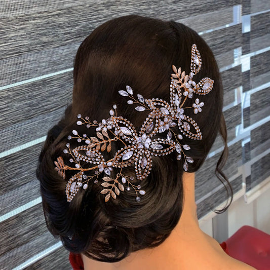 BRIDELLA BHP305 Alloy Leaves Bridal Headband Rhinestone Headpiece Wedding Hair Accessories Bridal Tiara Bride Hair Jewelry