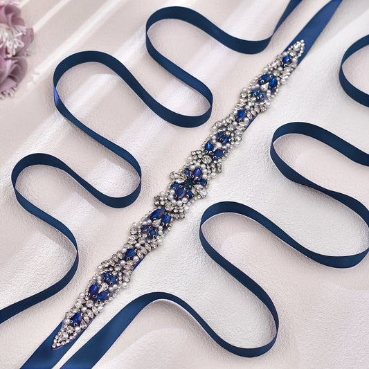 BS442ML navy rhinestone pearl belt