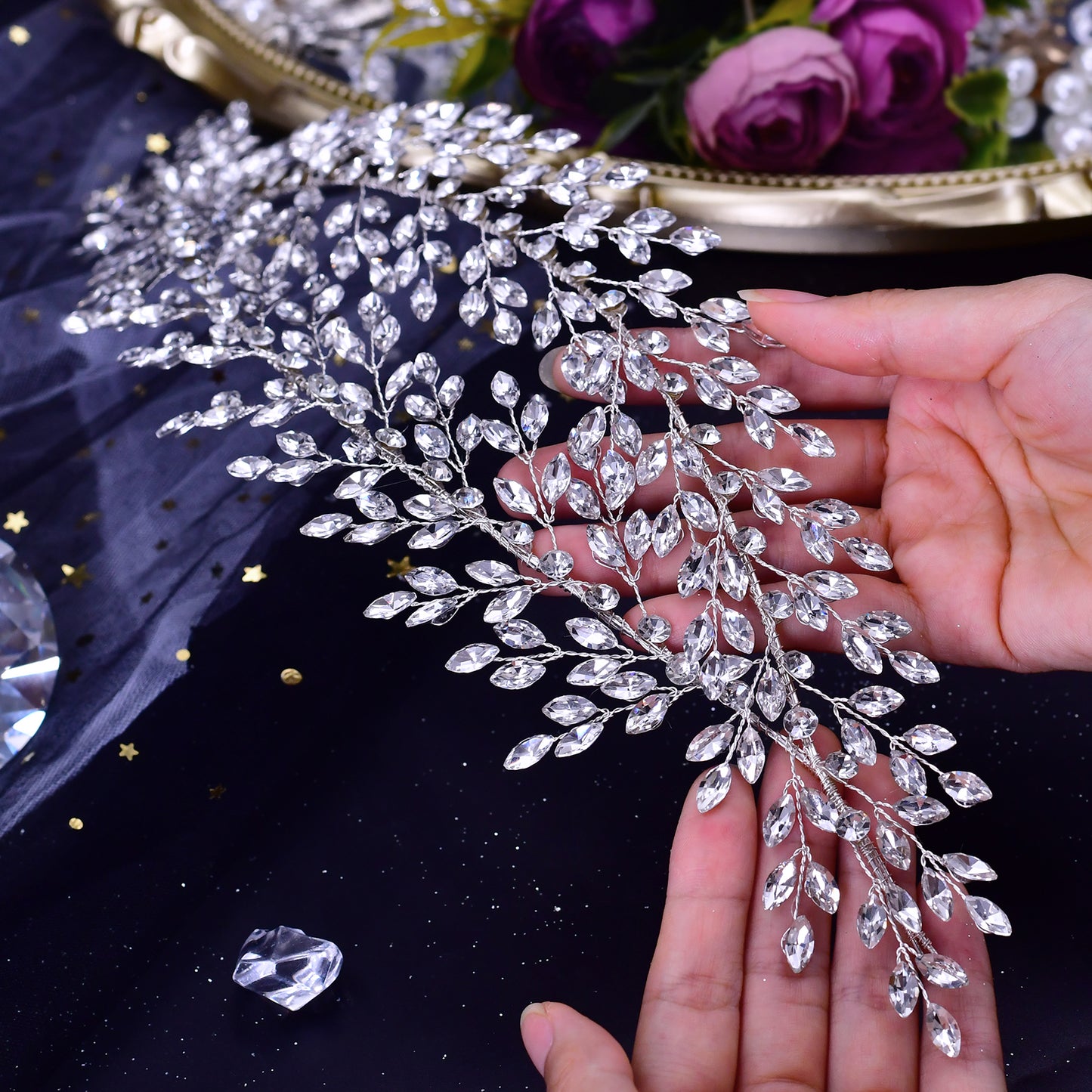 BRIDELLA BHP308 Rhinestone Headbands for Women Wedding Hair Tiara and Crown Luxury Bridal Hair Accessories Bride Headdresses