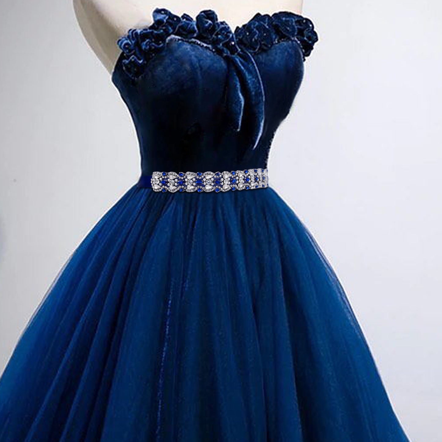 BRIDELLA BS466ML Blue Waist Belt Luxurious Full Diamond Klein Blue Water Diamond Belt Essential for Gorgeous Ball Parties