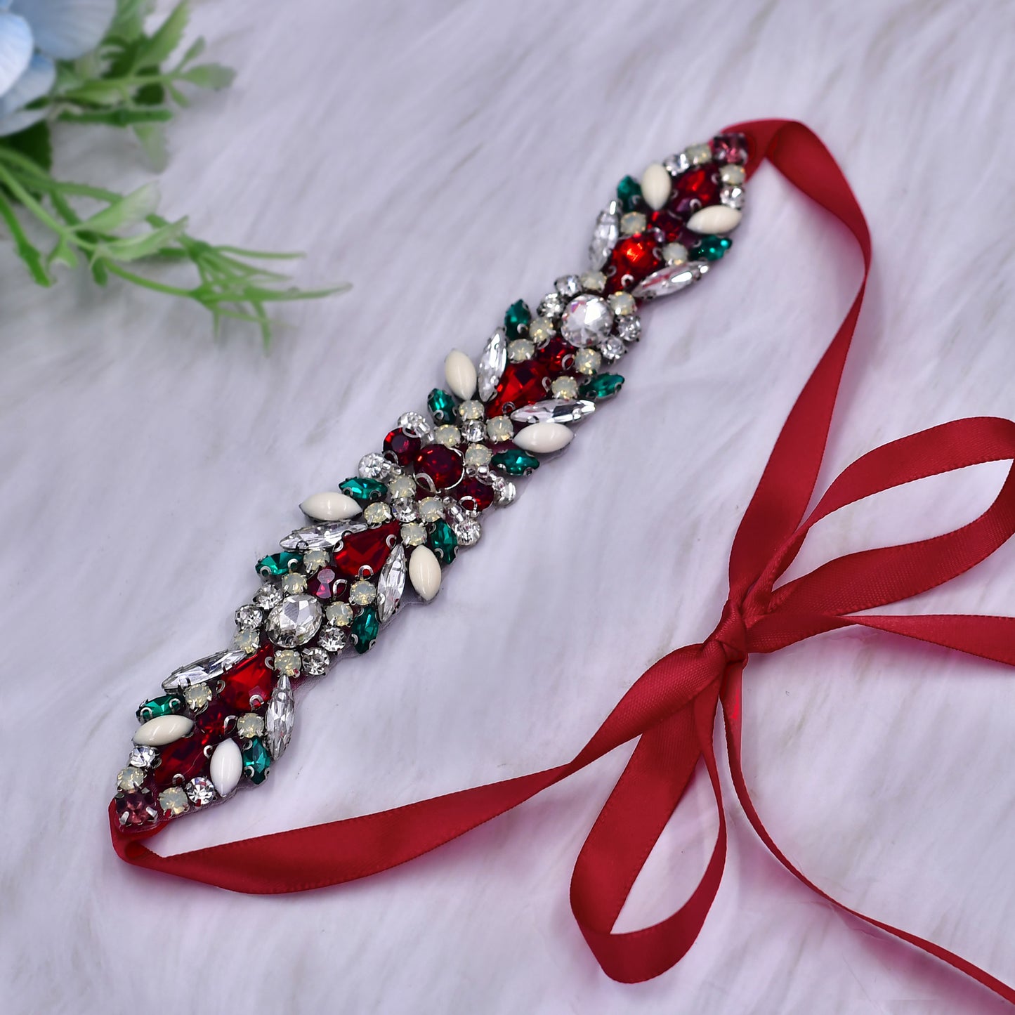 BRIDELLA BS477 Christmas Womens Waist Accessories Red Green Contrasting Rhinestone Belt