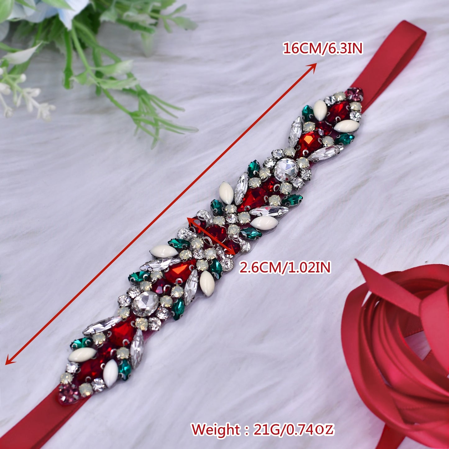 BRIDELLA BS477 Christmas Womens Waist Accessories Red Green Contrasting Rhinestone Belt