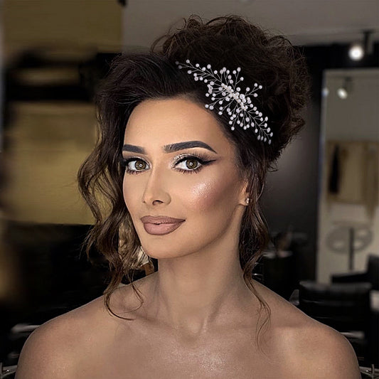 BHP341-S silver pearl crystal hair comb