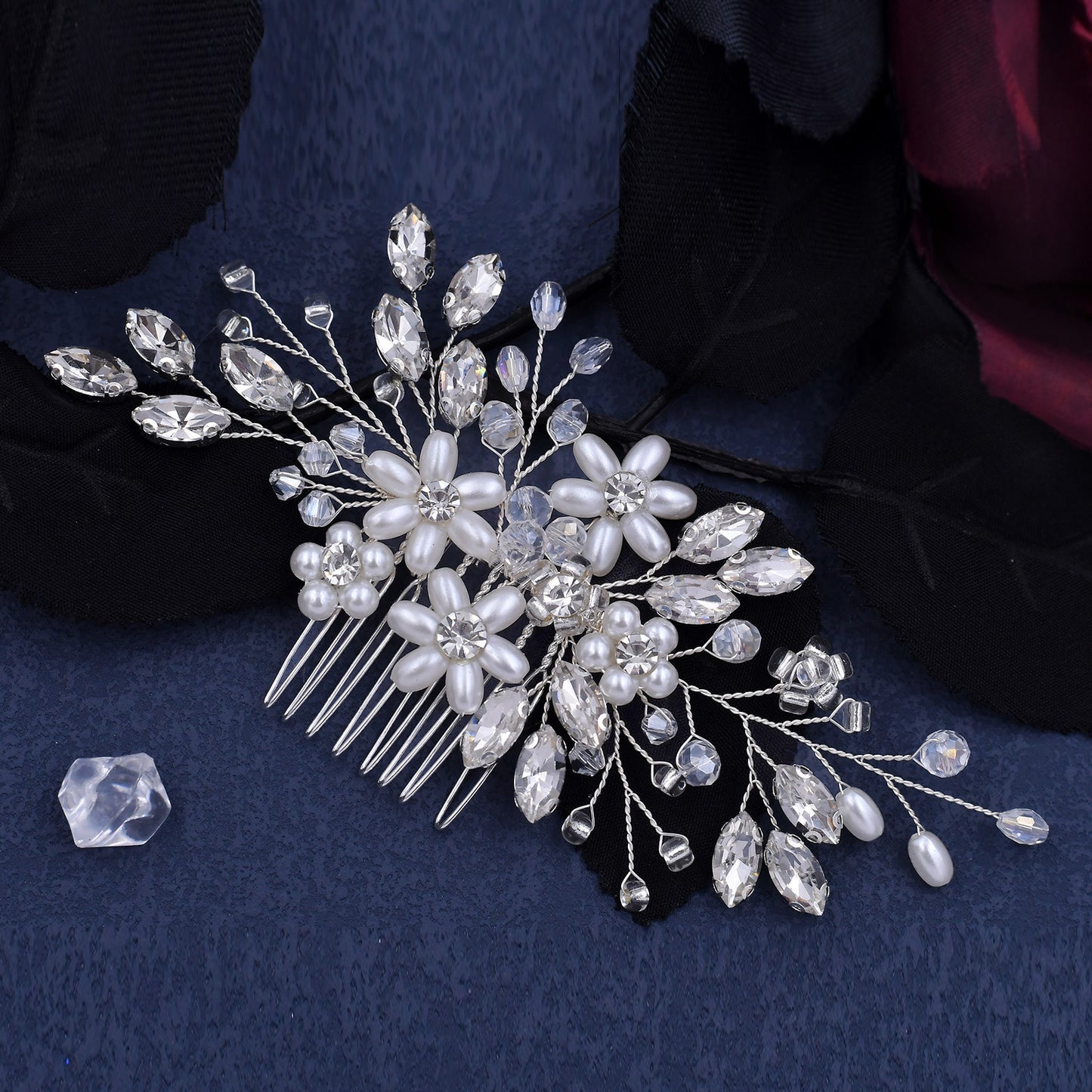 BRIDELLA BHP346 Pearl Bead Hair Comb Party Headdress Wedding Diamond Hair Comb Handmade Bridal Hair Accessory