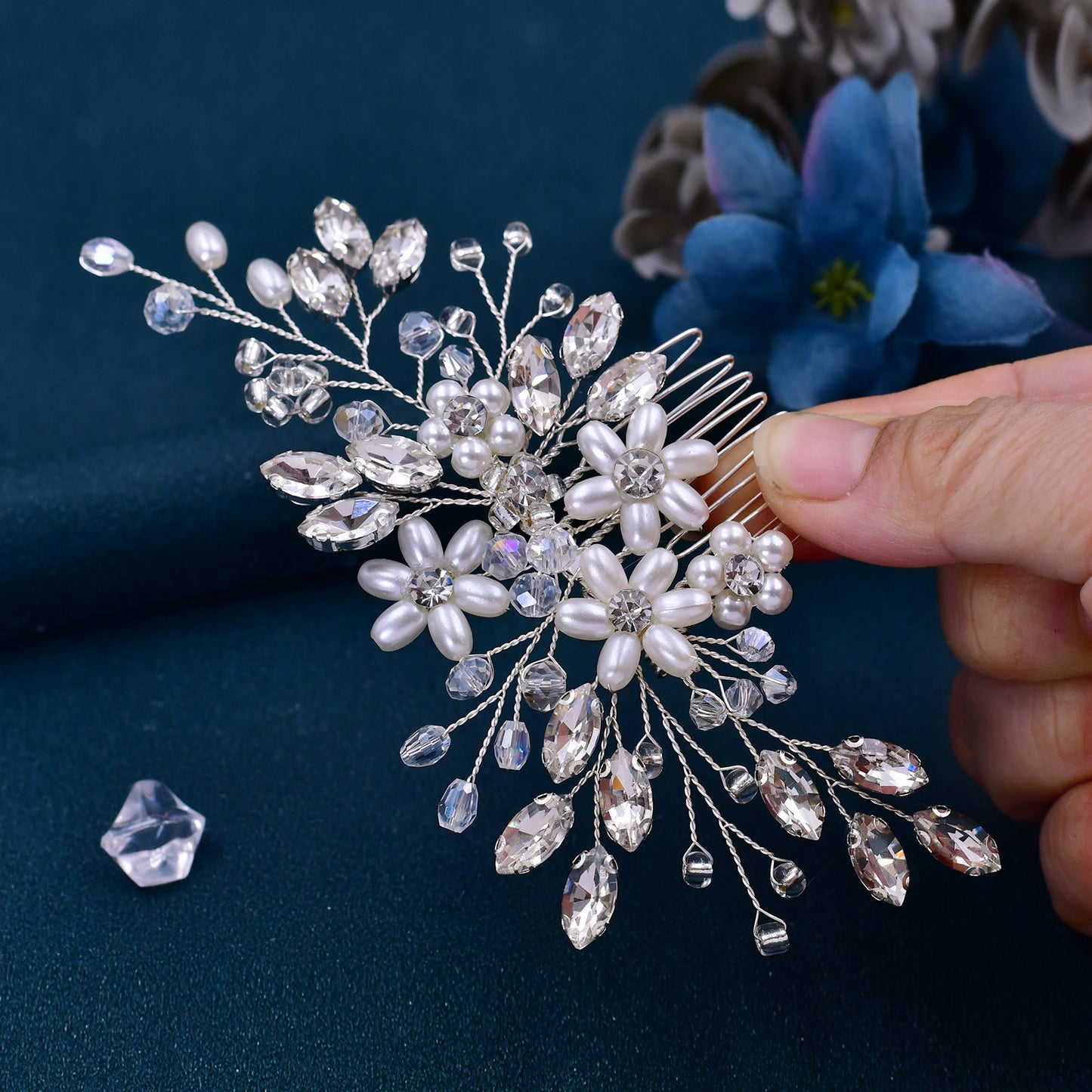BRIDELLA BHP346 Pearl Bead Hair Comb Party Headdress Wedding Diamond Hair Comb Handmade Bridal Hair Accessory