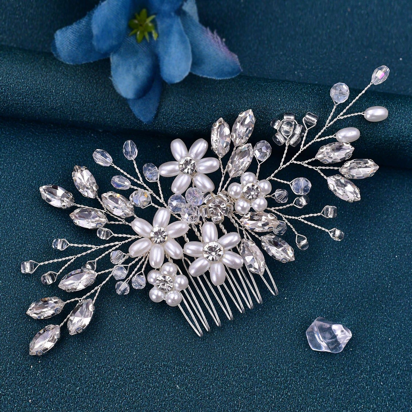 BRIDELLA BHP346 Pearl Bead Hair Comb Party Headdress Wedding Diamond Hair Comb Handmade Bridal Hair Accessory