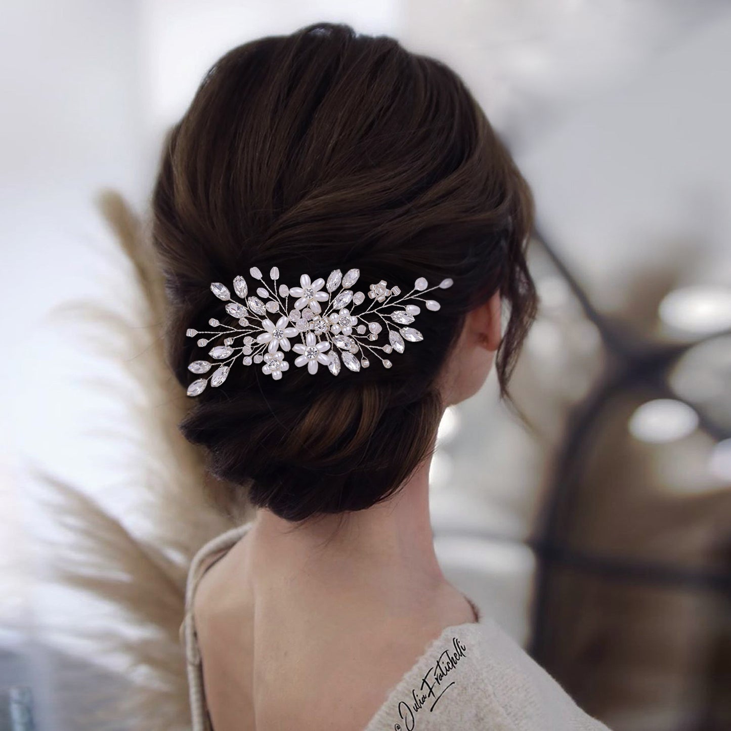 BRIDELLA BHP346 Pearl Bead Hair Comb Party Headdress Wedding Diamond Hair Comb Handmade Bridal Hair Accessory