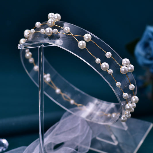 BHP36 silver pearl headband