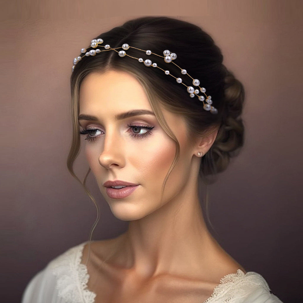 BRIDELLA BHP36 Pearls Headband for Girls Bridal Hair Accessories Woman Hair Vine Headpiece Wedding Headdress Bridesmaids Gift