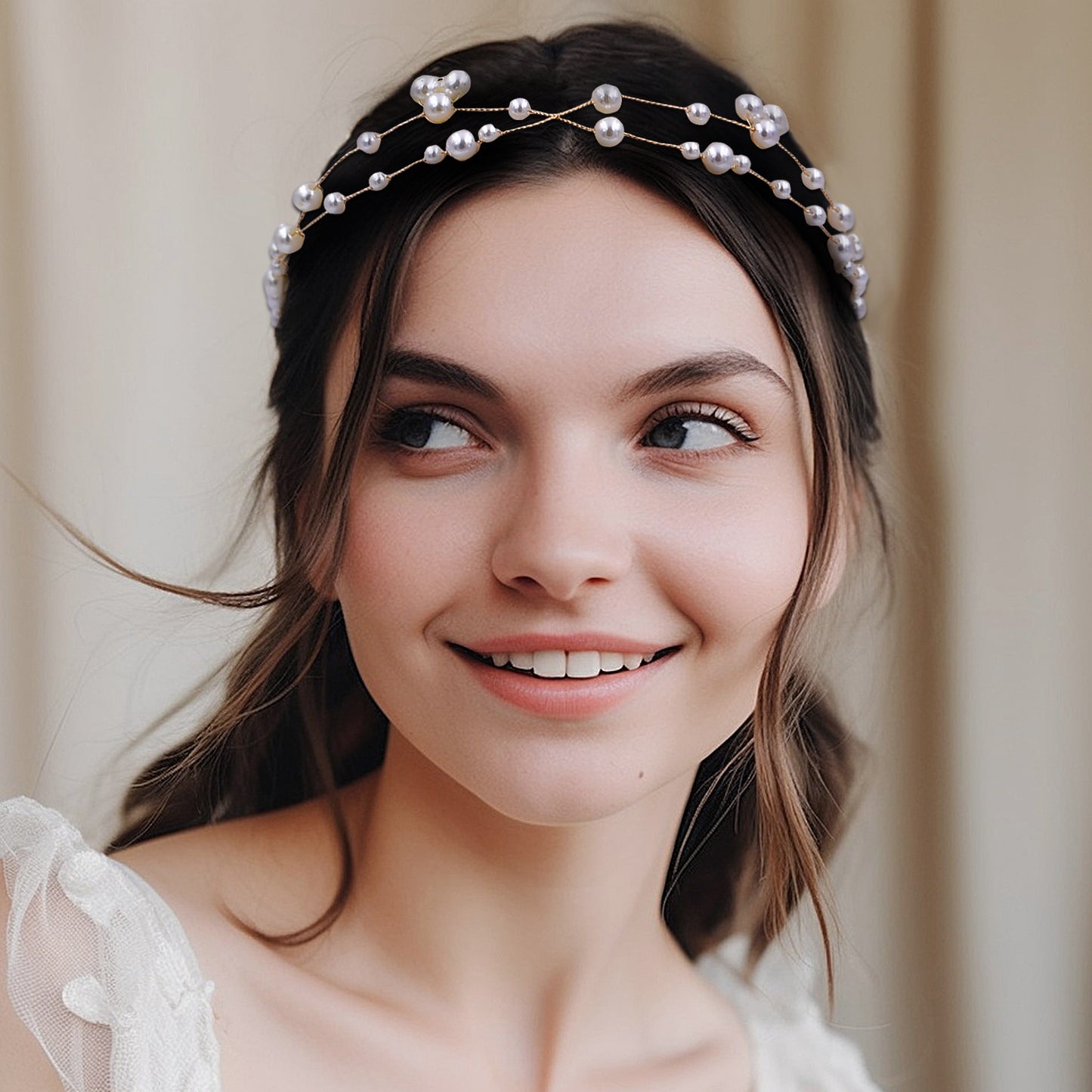 BRIDELLA BHP36 Pearls Headband for Girls Bridal Hair Accessories Woman Hair Vine Headpiece Wedding Headdress Bridesmaids Gift