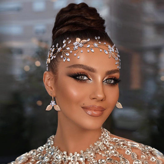 BHP360 gold rhinestone pearl headband