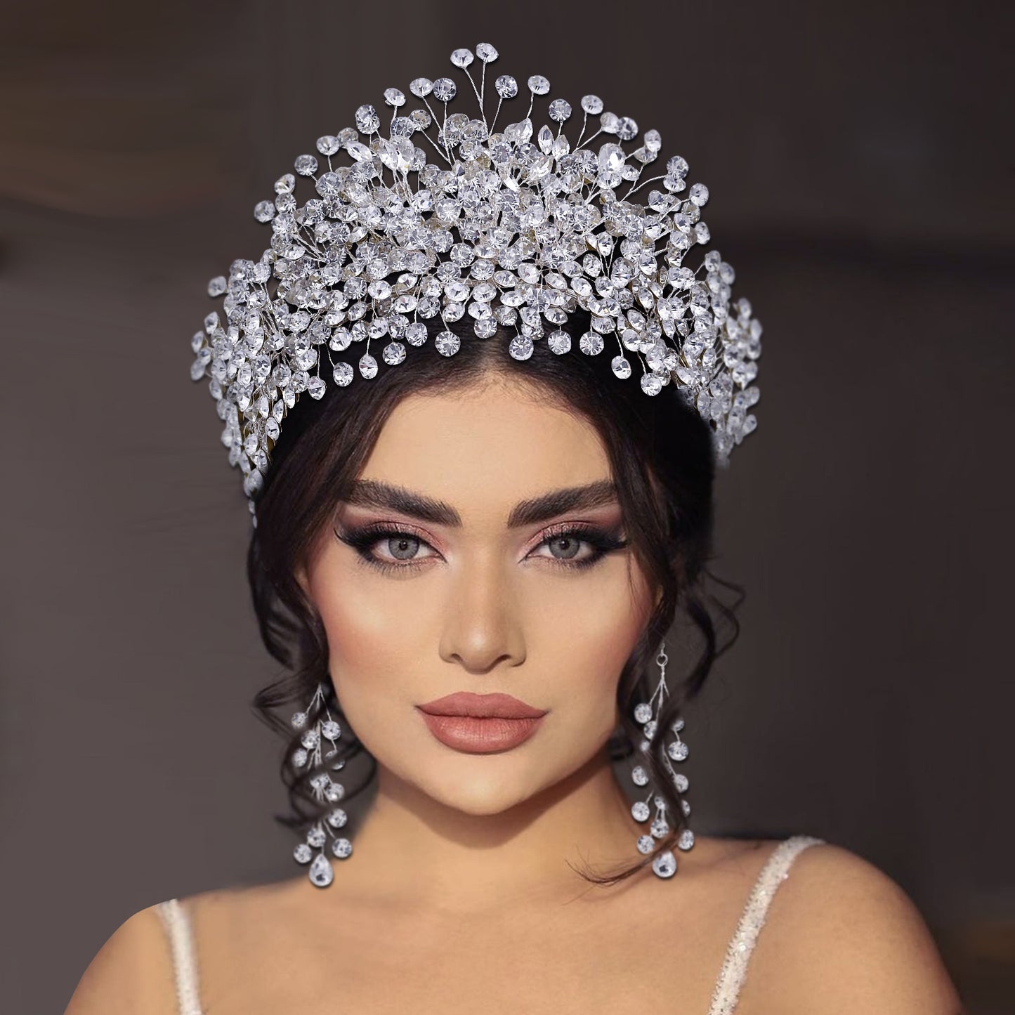 BRIDELLA BHP376 Luxury Crystal Hairpiece for Bridal Wedding Sparking Rhinestone Crown Handmade Woman Jewelry Tara