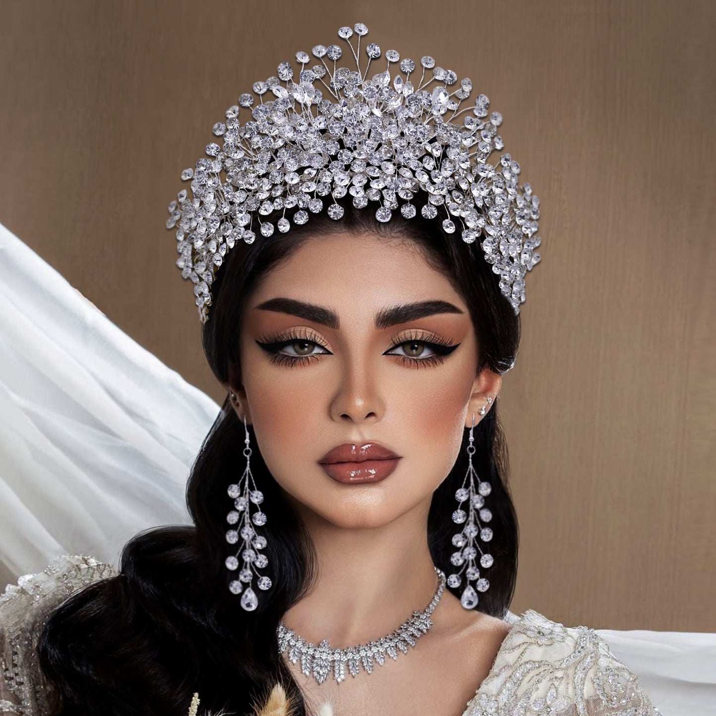 BRIDELLA BHP376 Luxury Crystal Hairpiece for Bridal Wedding Sparking Rhinestone Crown Handmade Woman Jewelry Tara