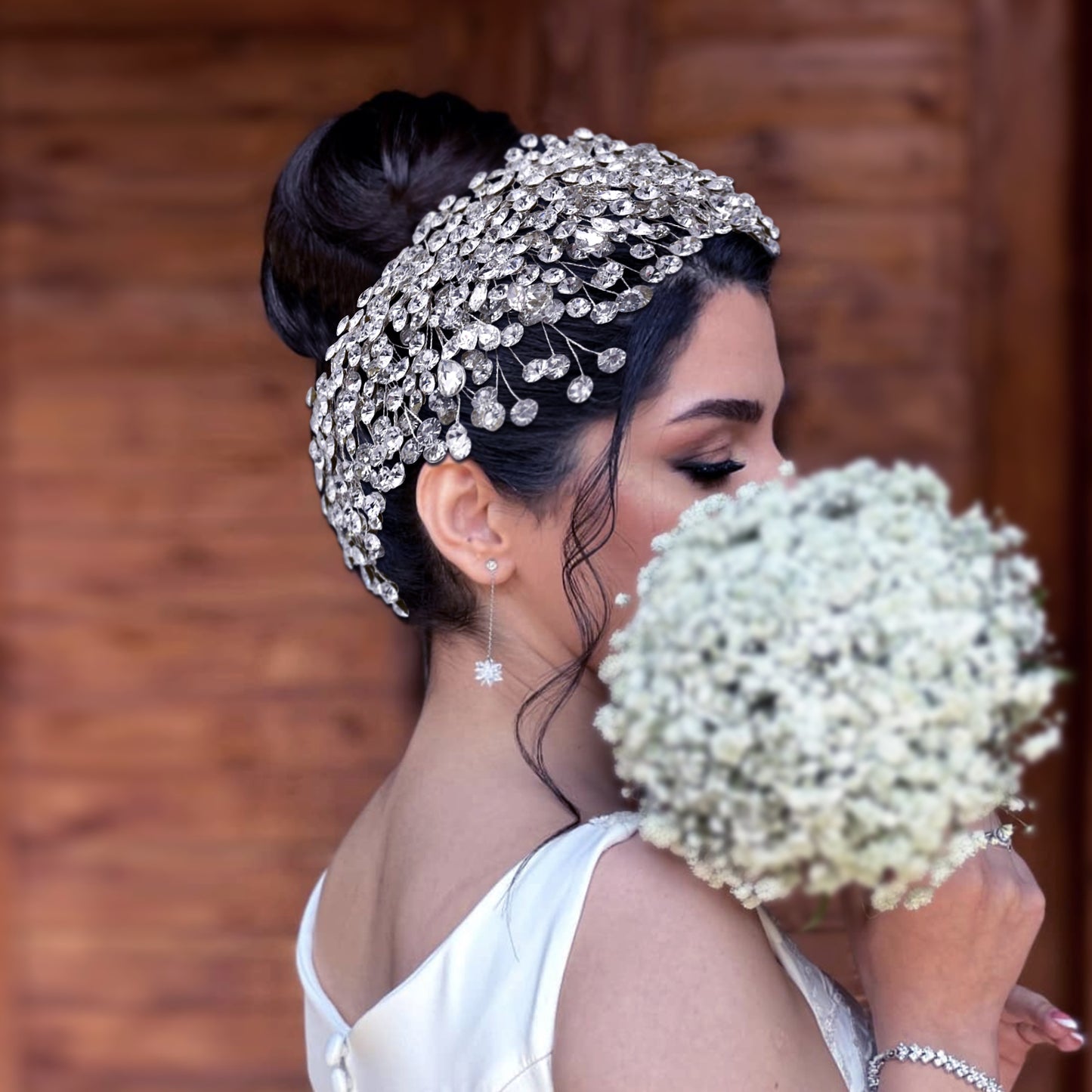 BRIDELLA BHP376 Luxury Crystal Hairpiece for Bridal Wedding Sparking Rhinestone Crown Handmade Woman Jewelry Tara
