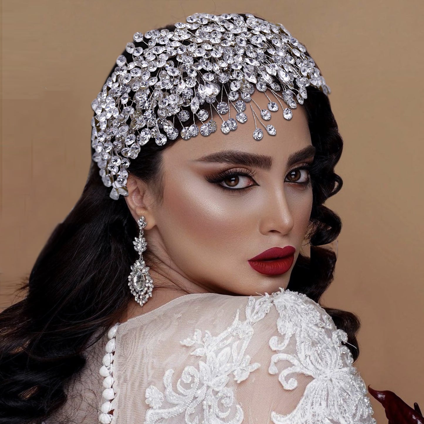 BRIDELLA BHP376 Luxury Crystal Hairpiece for Bridal Wedding Sparking Rhinestone Crown Handmade Woman Jewelry Tara