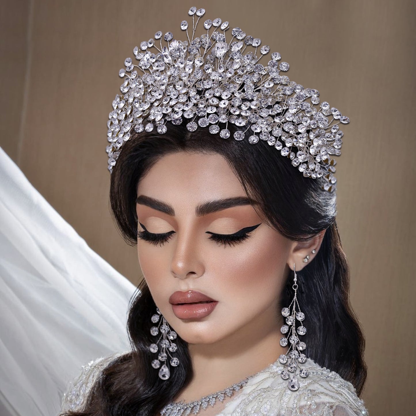 BRIDELLA BHP376 Luxury Crystal Hairpiece for Bridal Wedding Sparking Rhinestone Crown Handmade Woman Jewelry Tara