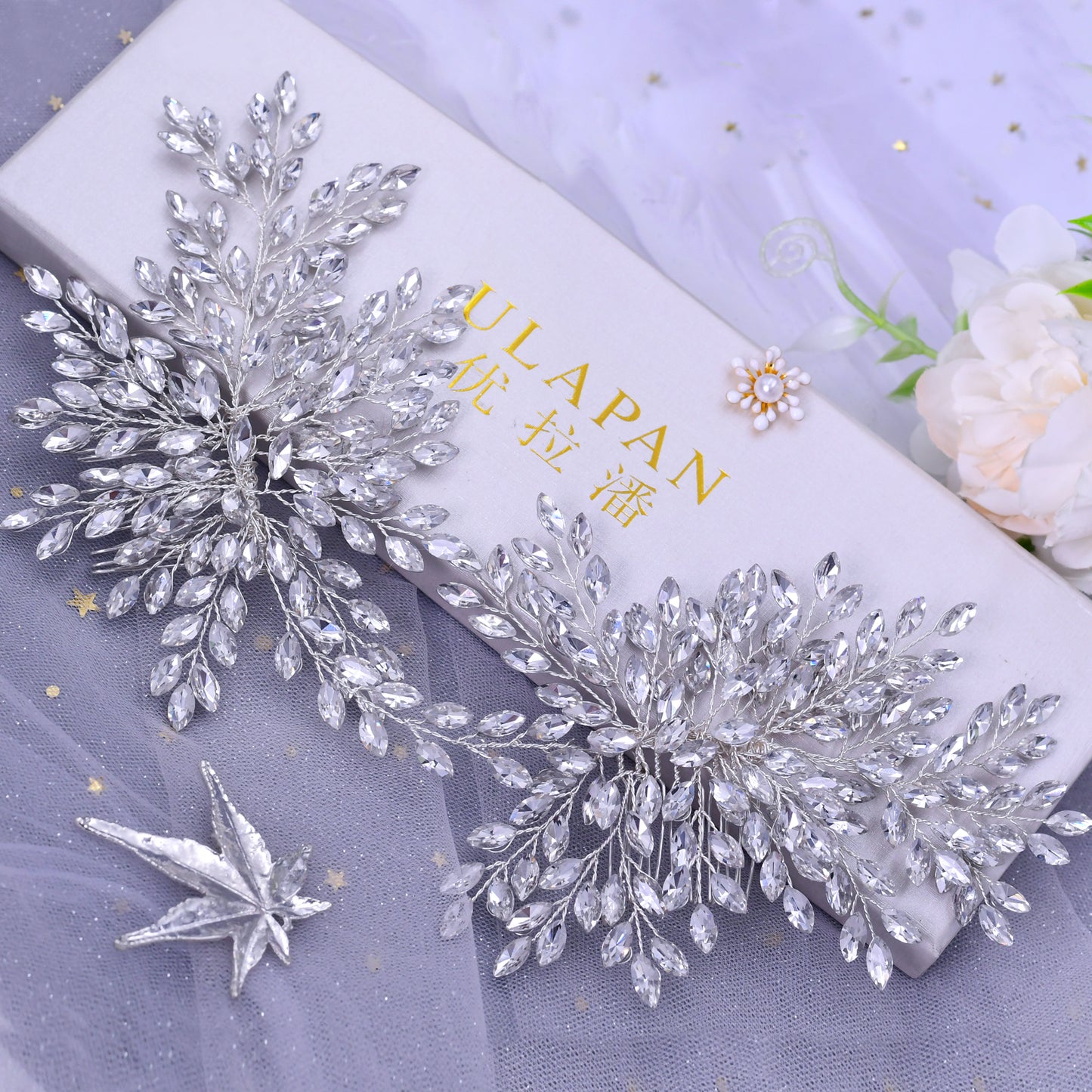 BRIDELLA BHP392 Rhinestone Headpiece Bridal Hair Clips Bride Double Combs Wedding Hair Accessories Woman Comb Bridal Headpiece