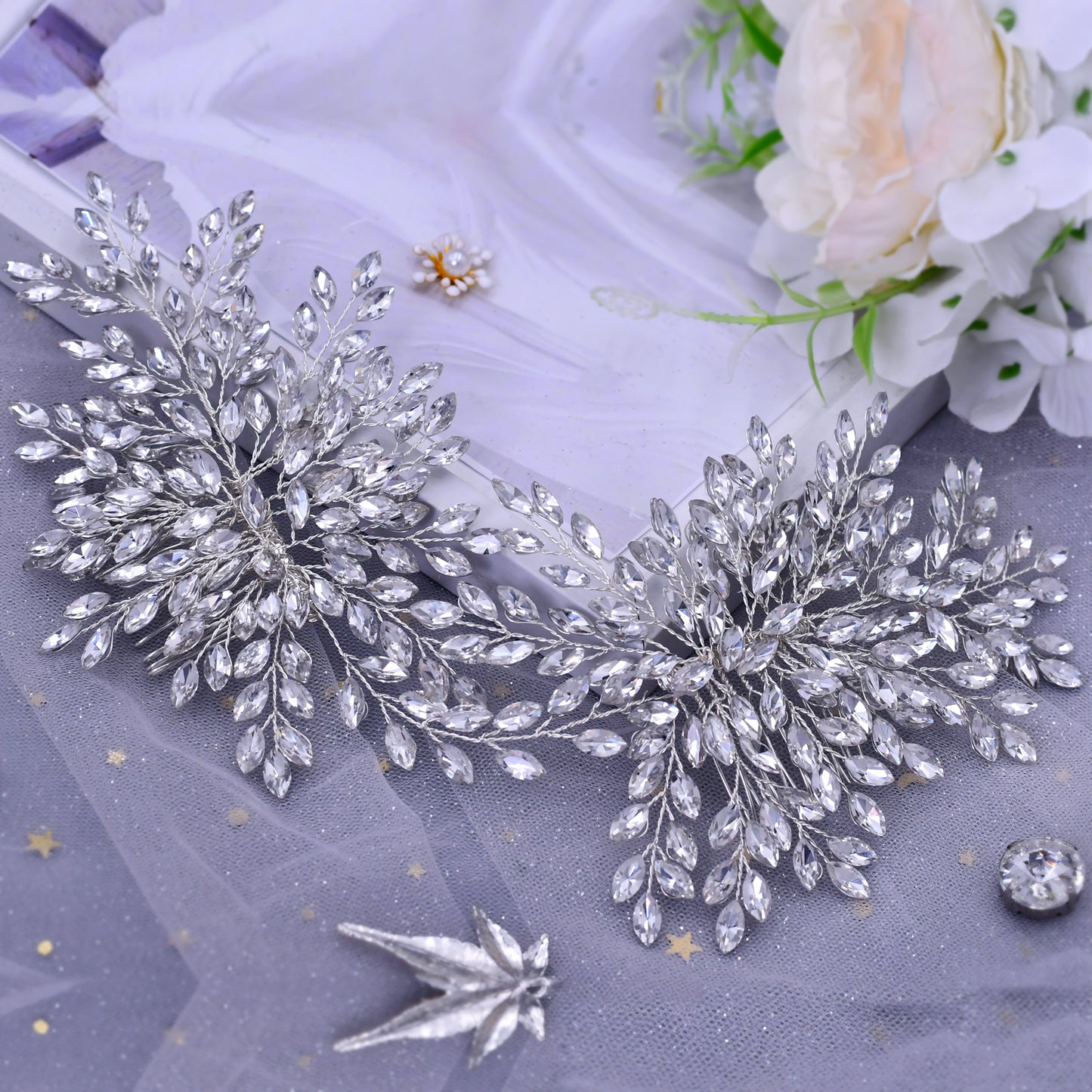 BRIDELLA BHP392 Rhinestone Headpiece Bridal Hair Clips Bride Double Combs Wedding Hair Accessories Woman Comb Bridal Headpiece