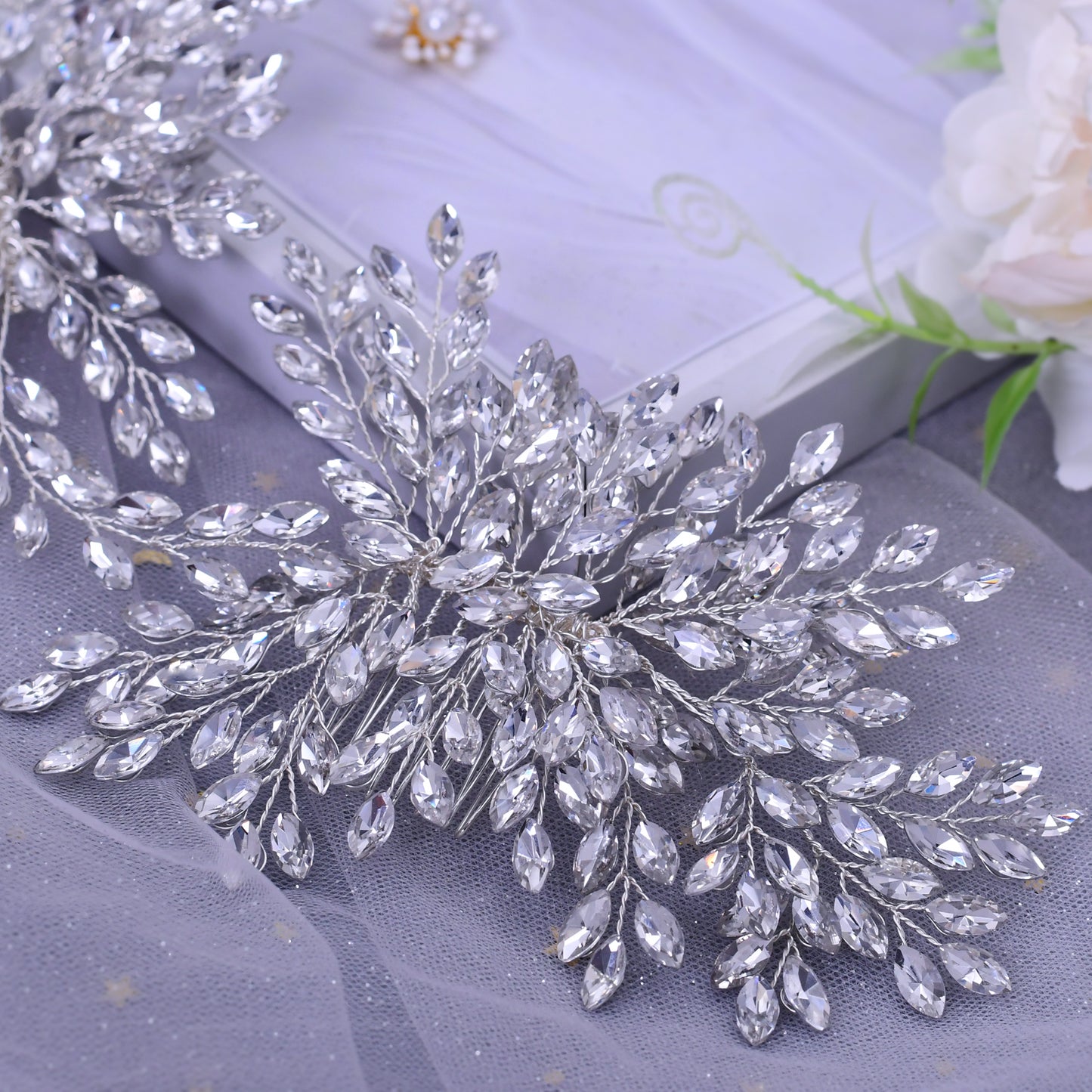 BRIDELLA BHP392 Rhinestone Headpiece Bridal Hair Clips Bride Double Combs Wedding Hair Accessories Woman Comb Bridal Headpiece