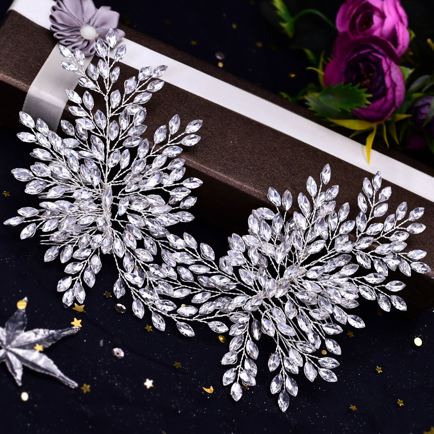 BRIDELLA BHP392 Rhinestone Headpiece Bridal Hair Clips Bride Double Combs Wedding Hair Accessories Woman Comb Bridal Headpiece