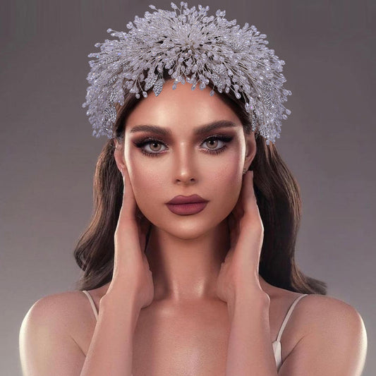 BRIDELLA BHP397 Luxury Bride White Crystal Headpiece Wedding Crowns Pageant Big Rhinestone Women Tiara Bridal Wire Headband
