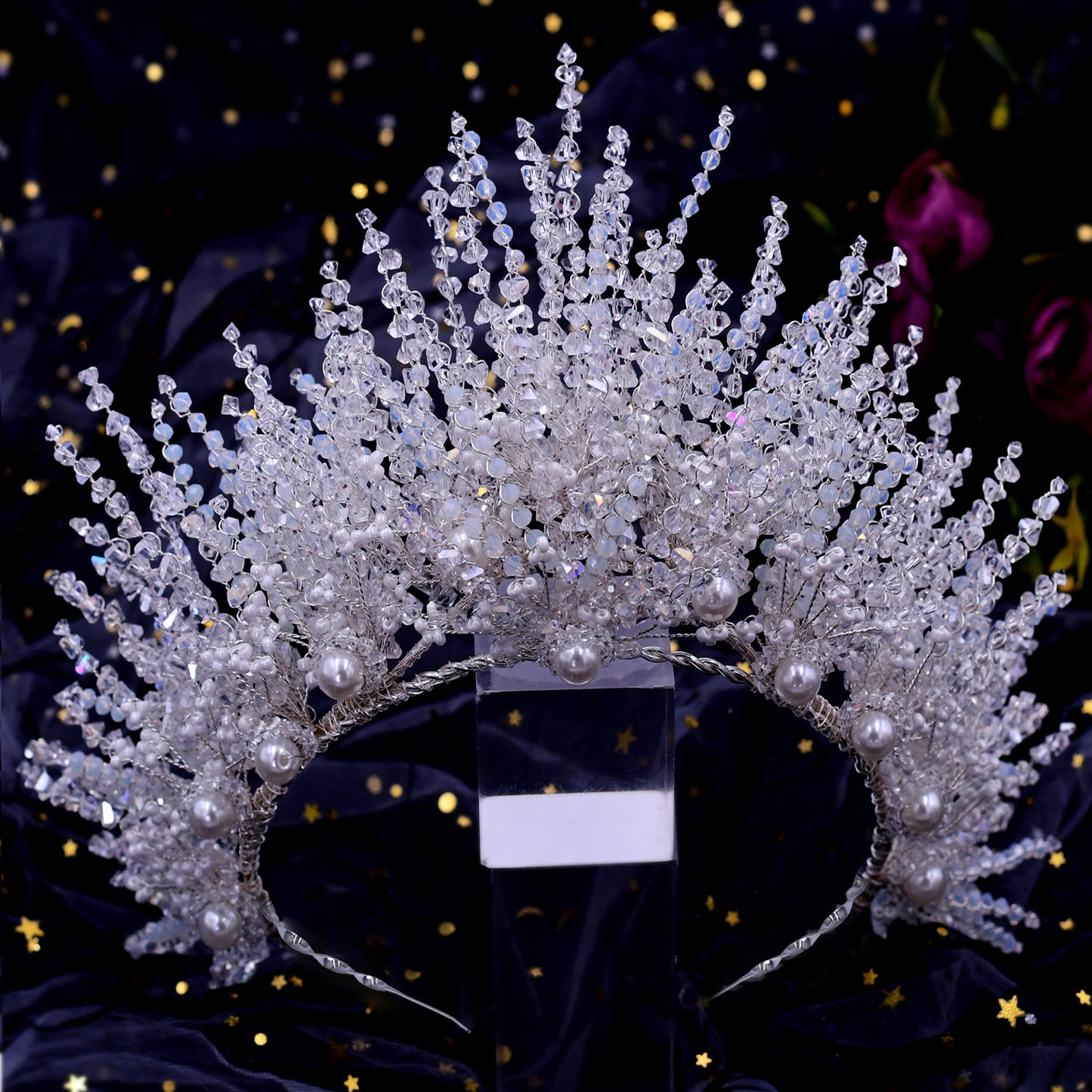BRIDELLA BHP399 Elegant Crystal Wedding Hairbands with Beaded Goddess Headdress Miss Universe Crown Bridal Hair Accessories