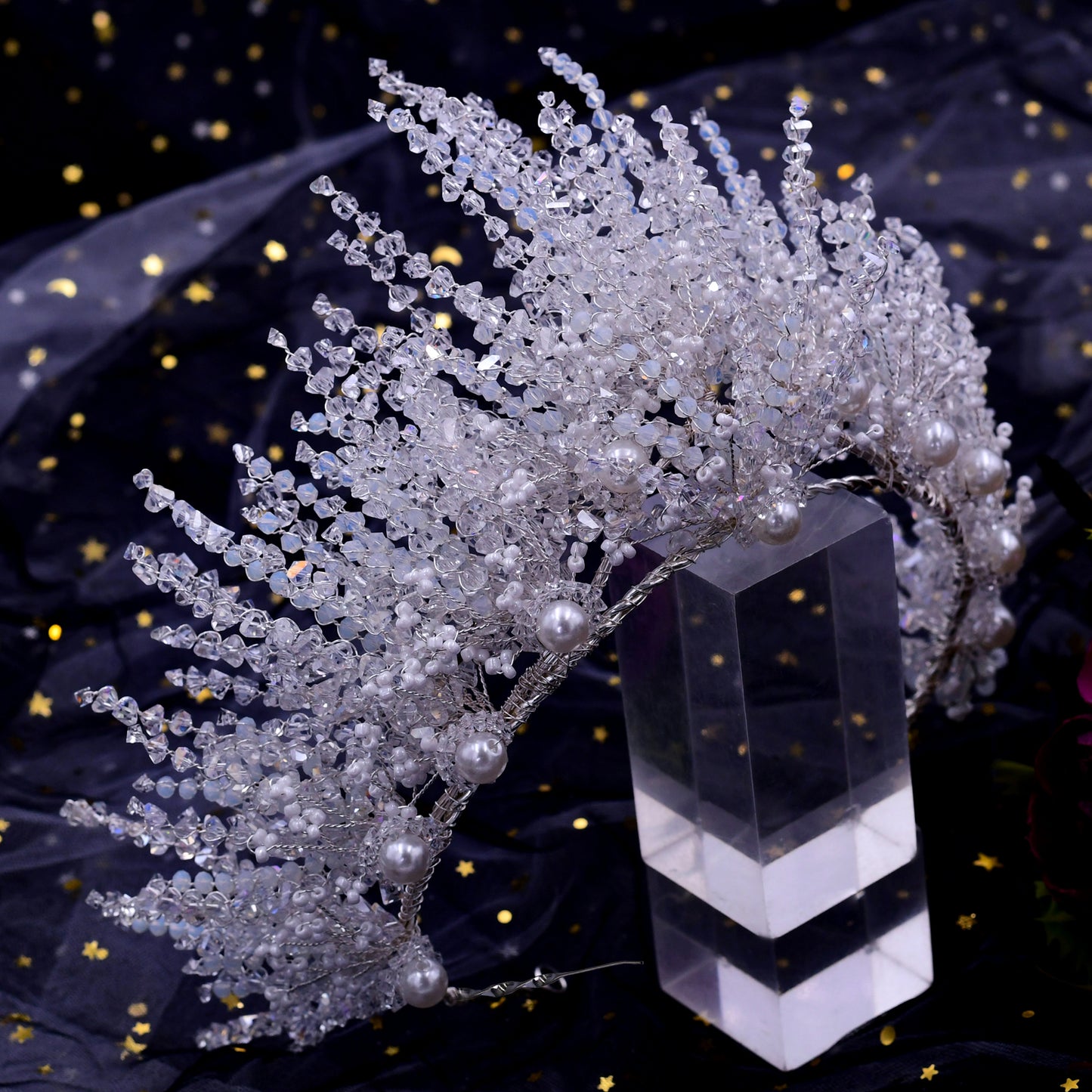 BRIDELLA BHP399 Elegant Crystal Wedding Hairbands with Beaded Goddess Headdress Miss Universe Crown Bridal Hair Accessories