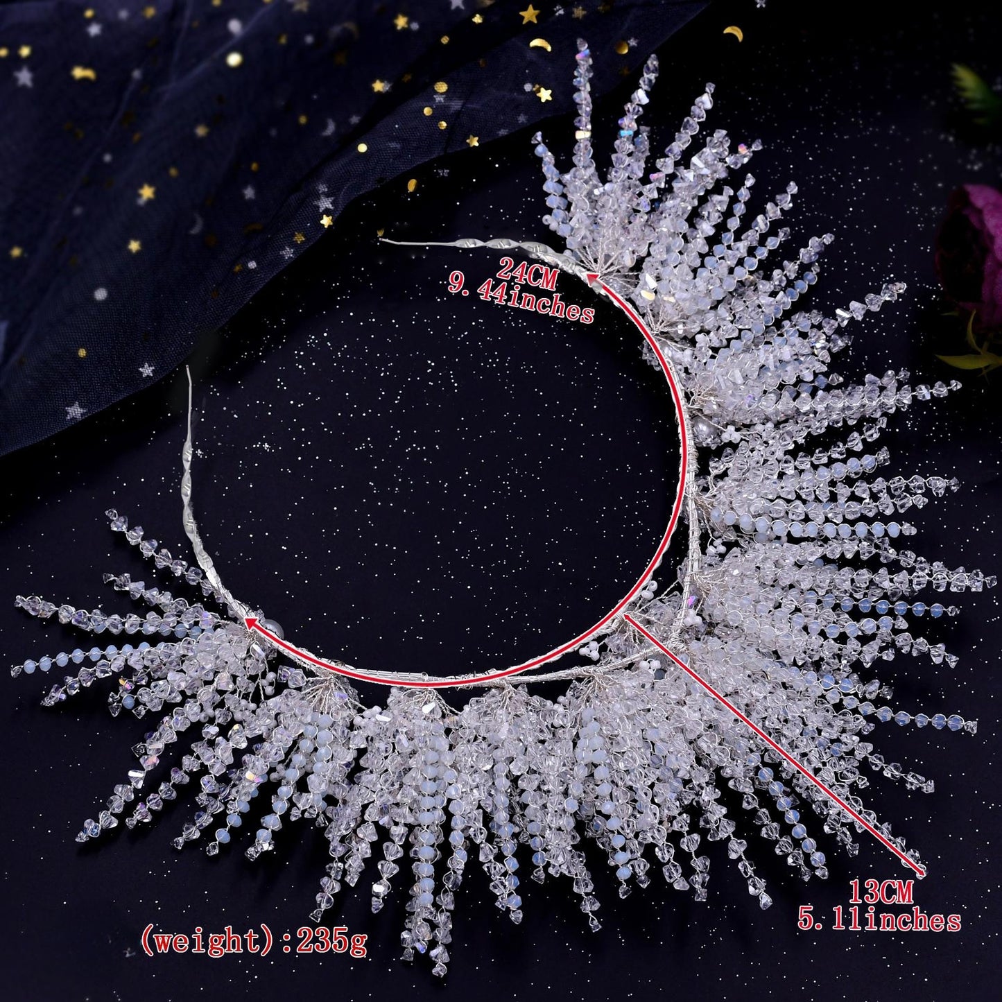 BRIDELLA BHP399 Elegant Crystal Wedding Hairbands with Beaded Goddess Headdress Miss Universe Crown Bridal Hair Accessories