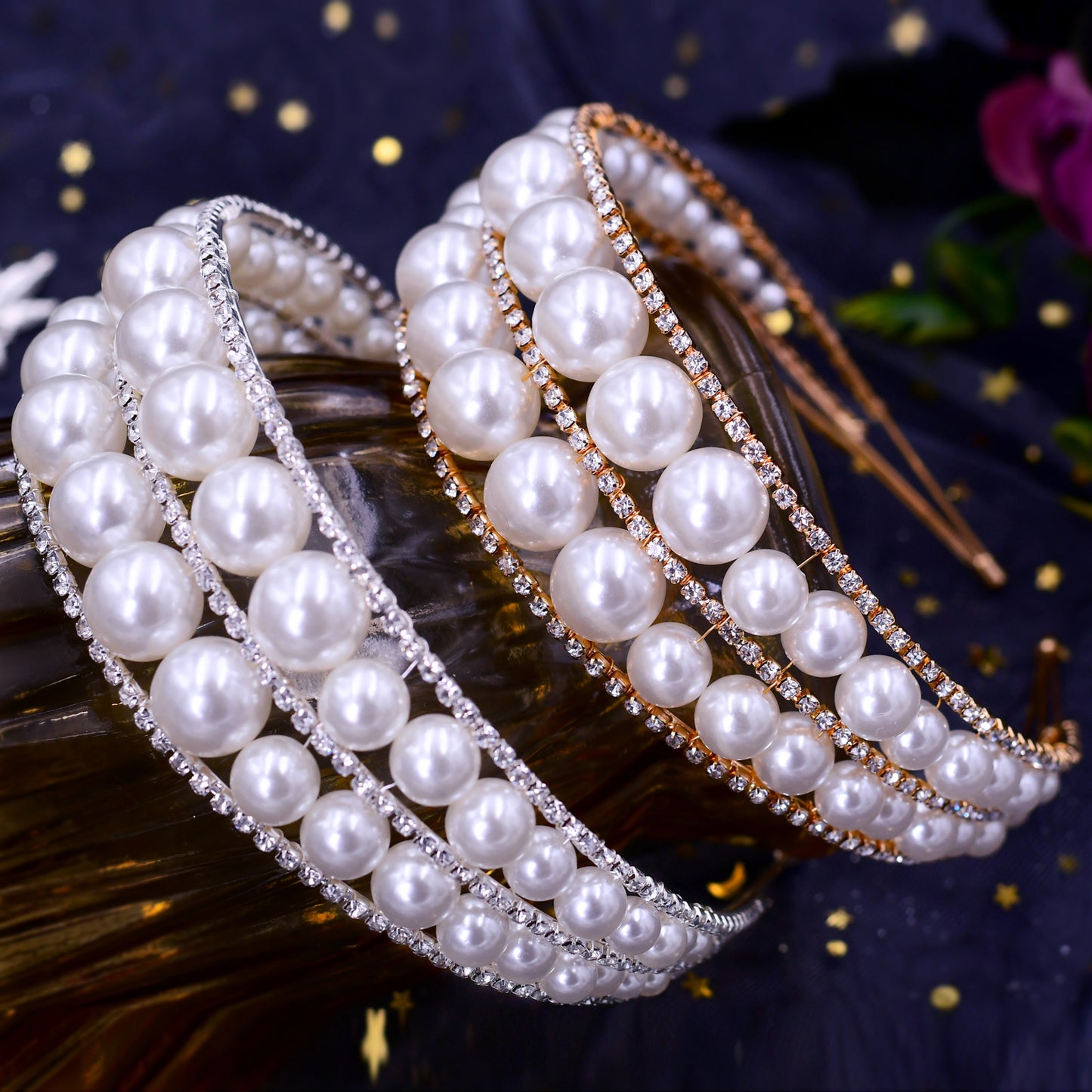 BRIDELLA BHP400 Queen Headband Pearls Tiara and Crown Handmade Wedding Hair Accessories Women's Rhinestone Hair Hoop Jewelry