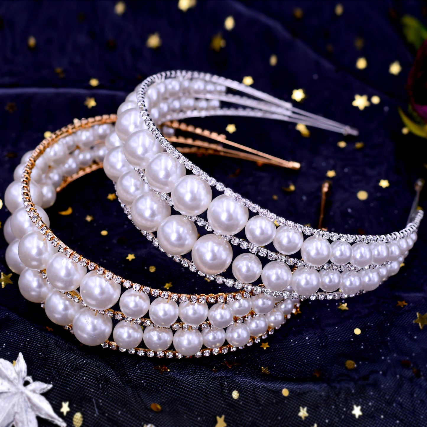 BRIDELLA BHP400 Queen Headband Pearls Tiara and Crown Handmade Wedding Hair Accessories Women's Rhinestone Hair Hoop Jewelry