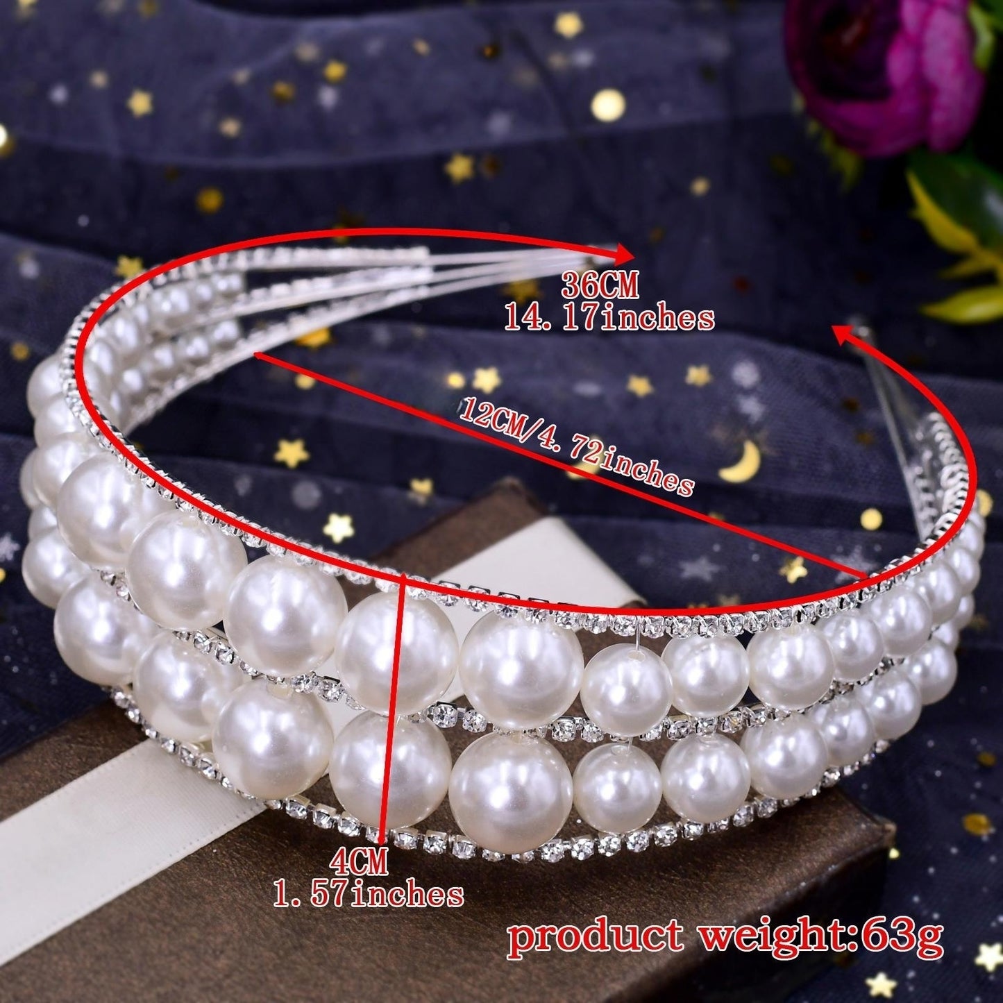 BRIDELLA BHP400 Queen Headband Pearls Tiara and Crown Handmade Wedding Hair Accessories Women's Rhinestone Hair Hoop Jewelry