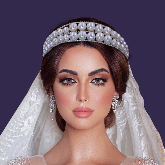 BRIDELLA BHP400 Queen Headband Pearls Tiara and Crown Handmade Wedding Hair Accessories Women's Rhinestone Hair Hoop Jewelry