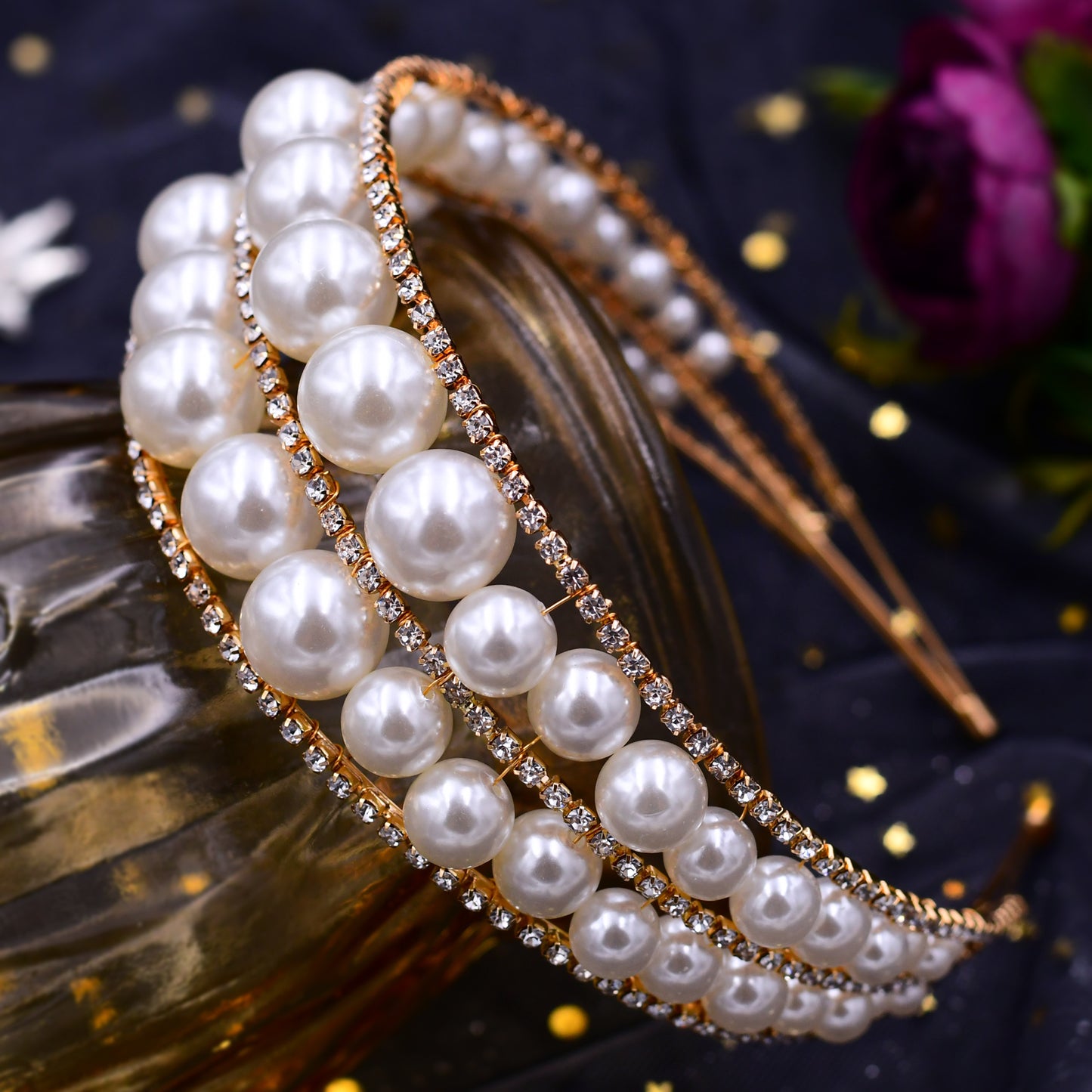 BRIDELLA BHP400 Queen Headband Pearls Tiara and Crown Handmade Wedding Hair Accessories Women's Rhinestone Hair Hoop Jewelry