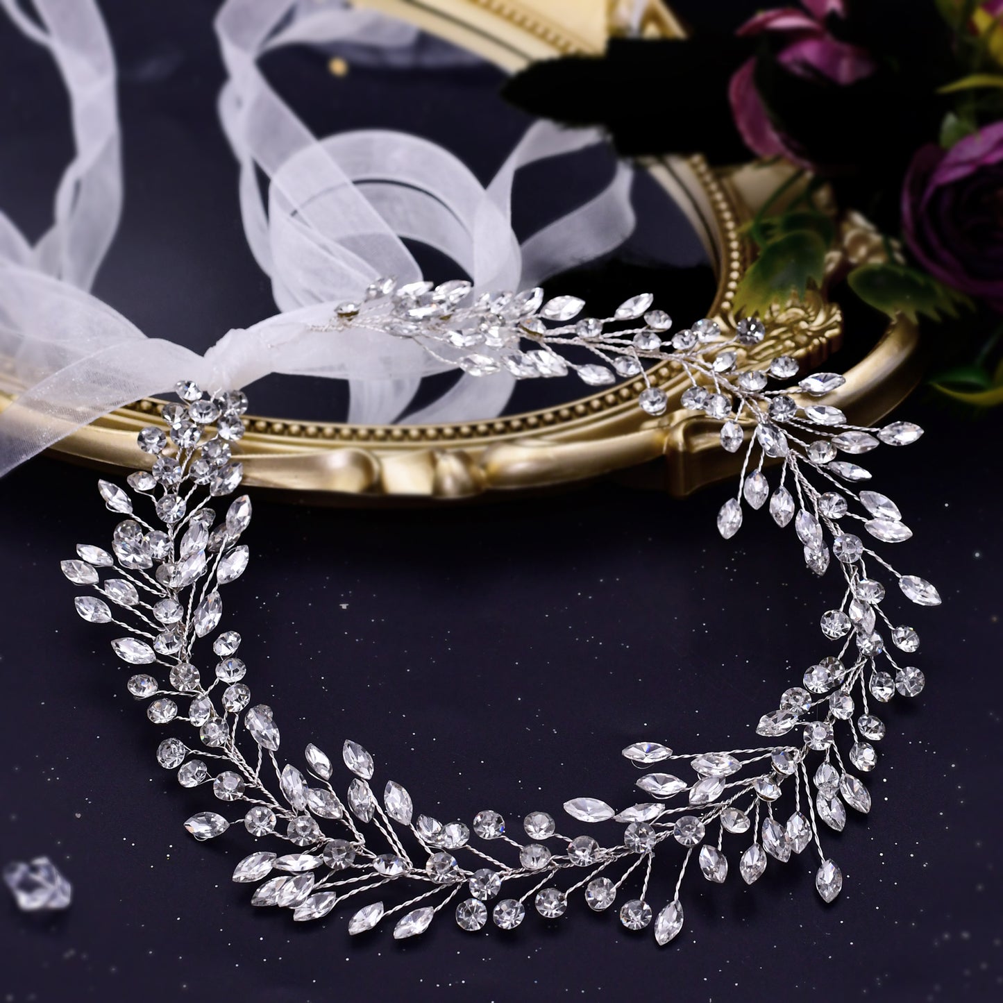 BRIDELLA BHP410  Bridal Crystal Headband Handmade Rhinestone Hair Vine Wedding Hair Accessories Woman Tiara Head Pieces Jewelry