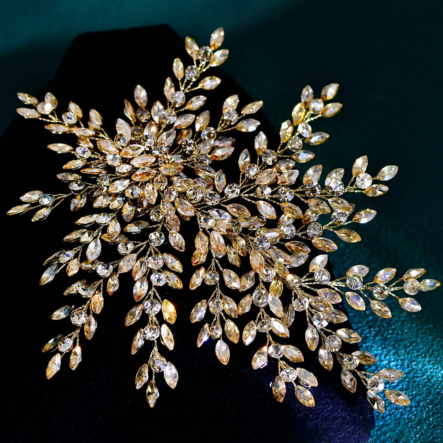 BRIDELLA BHP438 Bling Bridal Head-wear Champagne Luxury Leaf Wedding Headband Bridal Hair Accessories Fascinates for Women Headdresses