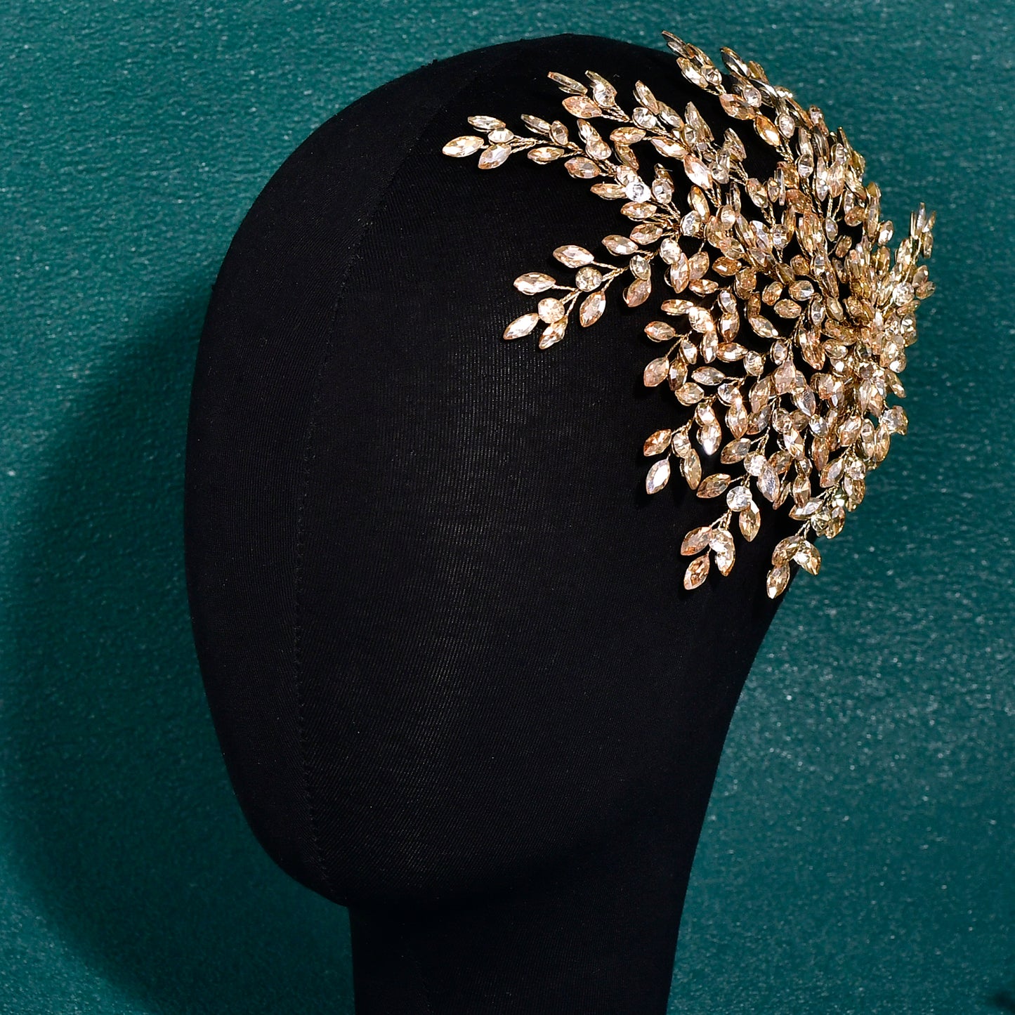 BRIDELLA BHP438 Bling Bridal Head-wear Champagne Luxury Leaf Wedding Headband Bridal Hair Accessories Fascinates for Women Headdresses
