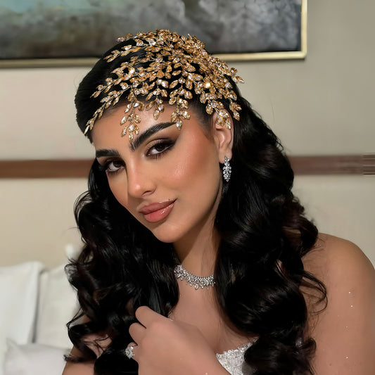 BRIDELLA BHP438 Bling Bridal Head-wear Champagne Luxury Leaf Wedding Headband Bridal Hair Accessories Fascinates for Women Headdresses