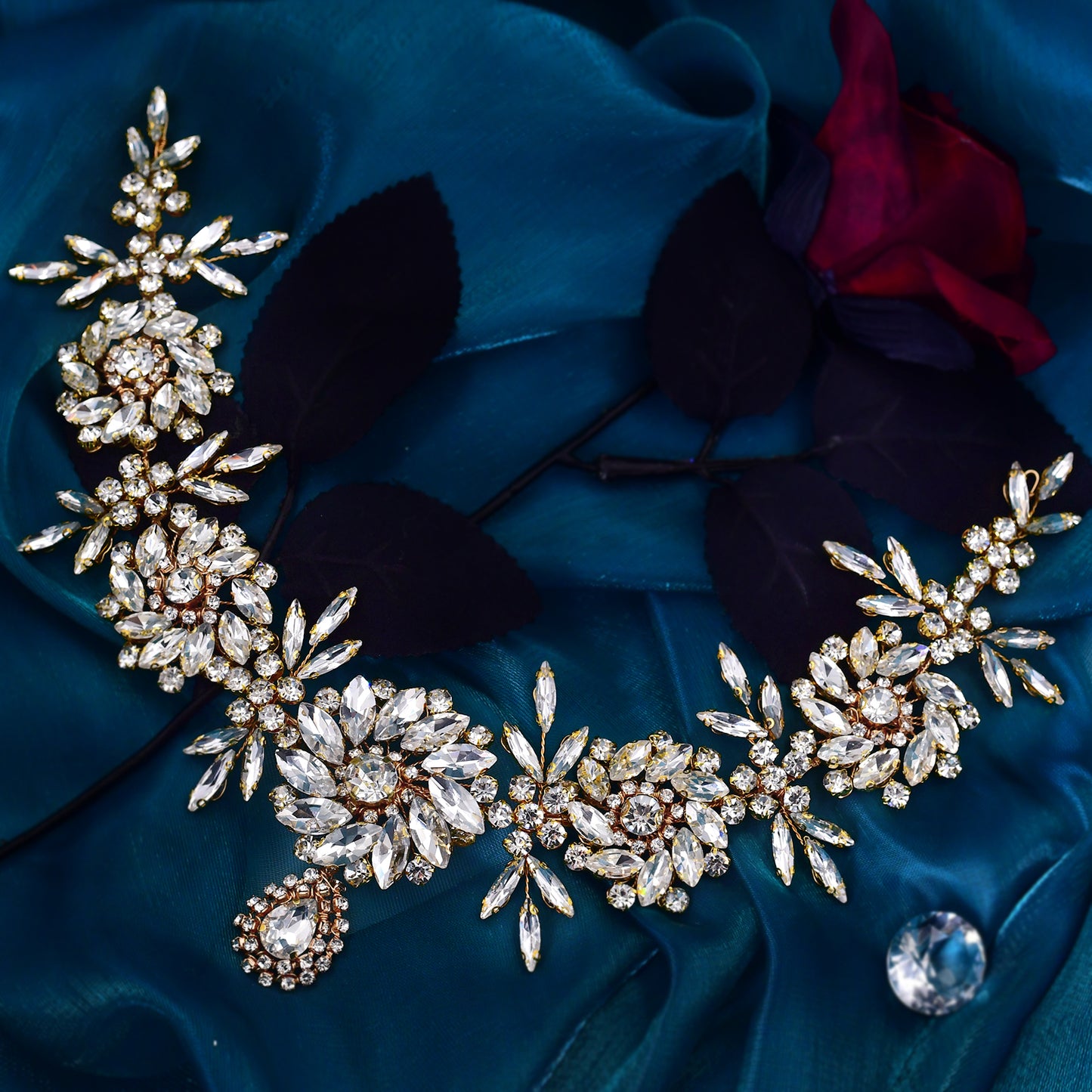 BRIDELLA BHP440 Rhinestone Forehead Decoration Bridal Wedding Handmade Crystal Pendant Woman Hair Accessories Bridal Headwear