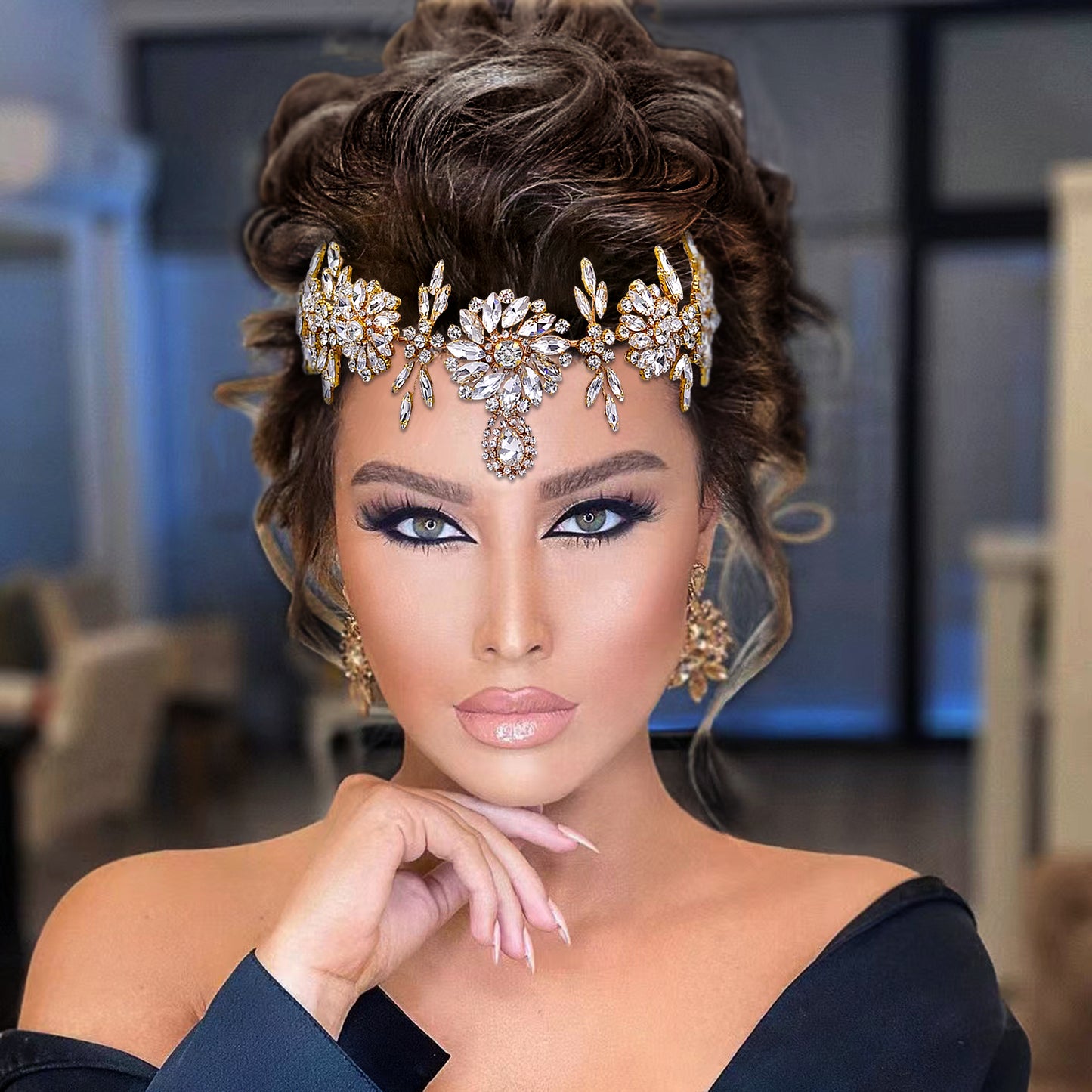 BRIDELLA BHP440 Rhinestone Forehead Decoration Bridal Wedding Handmade Crystal Pendant Woman Hair Accessories Bridal Headwear