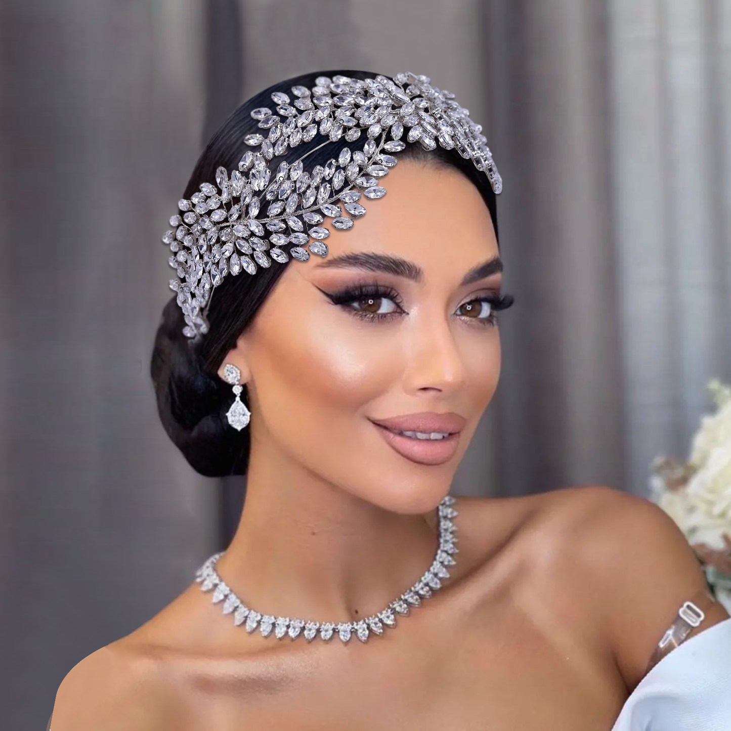 BRIDELLA BHP444 Bridal Wedding Hair Accessories Rhinestone Bride Headband Women Hair Jewelry Ornament Pageant Crown and Tiara