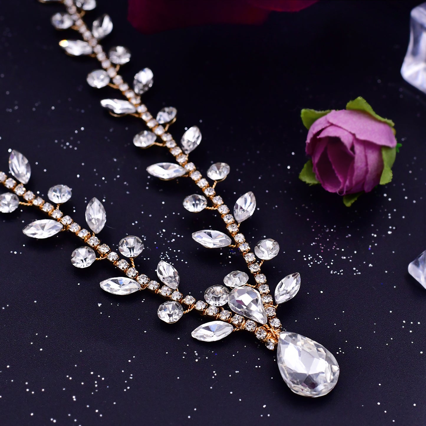 BRIDELLA BHP465  Women Headband Forehead Bridal Headdress Water Drop Head Chain Bride Headpiece with Combs Wedding Hair Accessories