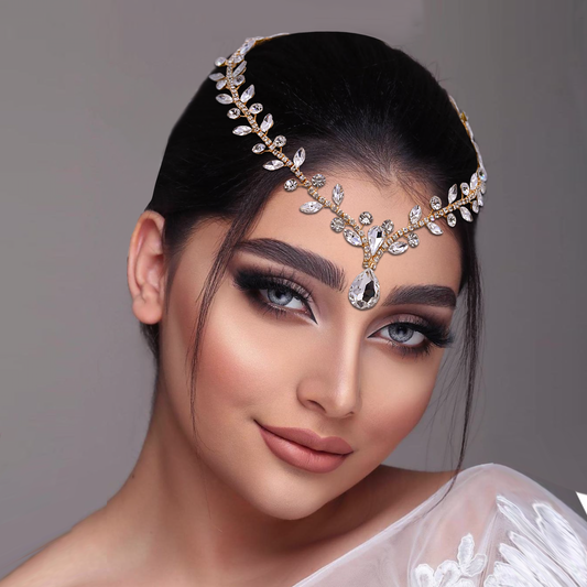 BRIDELLA BHP465  Women Headband Forehead Bridal Headdress Water Drop Head Chain Bride Headpiece with Combs Wedding Hair Accessories