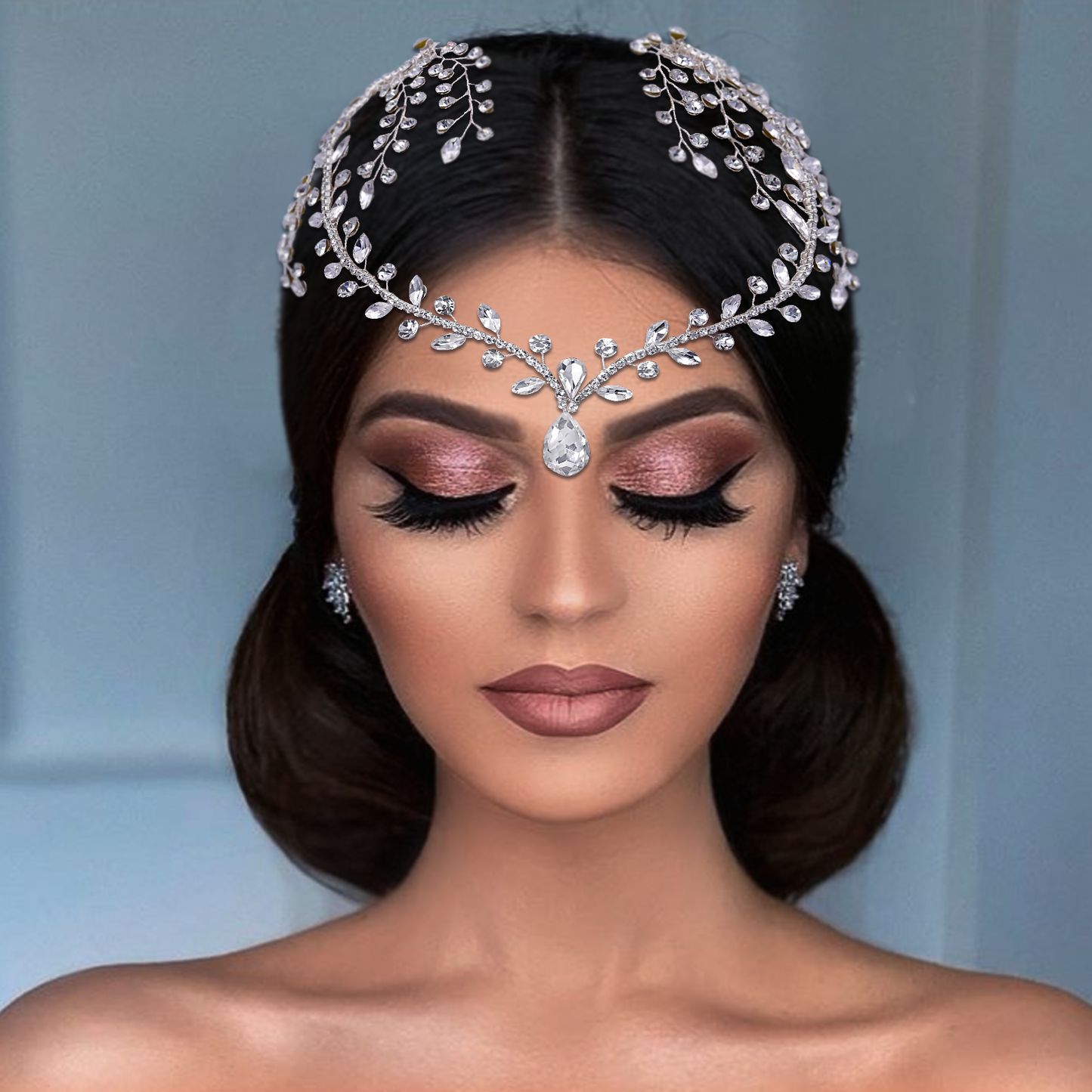 BRIDELLA BHP466 Rhinestone Forehead Headband Women Wedding Hair Two Comb Headdress Handmade Water Drop Bridal Head Tiara