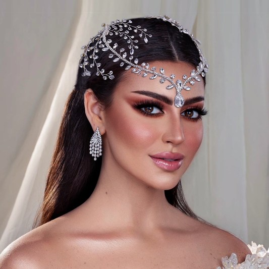 BRIDELLA BHP466 Rhinestone Forehead Headband Women Wedding Hair Two Comb Headdress Handmade Water Drop Bridal Head Tiara