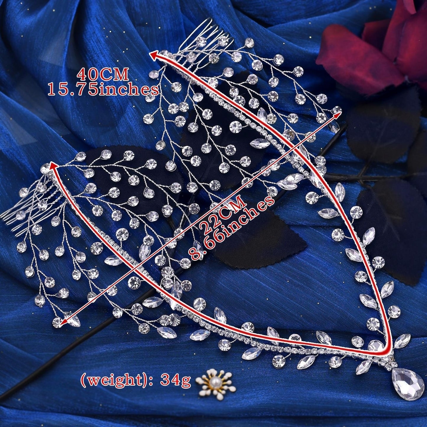BRIDELLA BHP466 Rhinestone Forehead Headband Women Wedding Hair Two Comb Headdress Handmade Water Drop Bridal Head Tiara